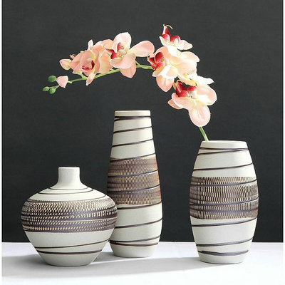 簡約復古景德鎮陶瓷花瓶三件式 陶瓷工藝品擺件桌面插花花器