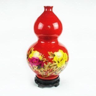 INPHIC-ZF-D123 景德鎮 陶瓷器 紅色鑲金牡丹葫蘆花瓶 工藝擺飾 裝飾