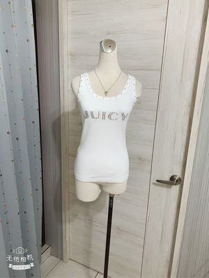 日本Juicy Girl 高質感白色圓領水鑽無袖背心（100%純棉）