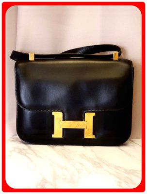 【 RECOVER 名品二手 SOLD OUT】HERMES 黑色Box牛皮 金H Constance 24 肩背包