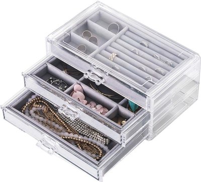 收納箱 加工定制絨布首飾盒3-4-5層透明抽屜式整理收納小飾品耳釘分層盒