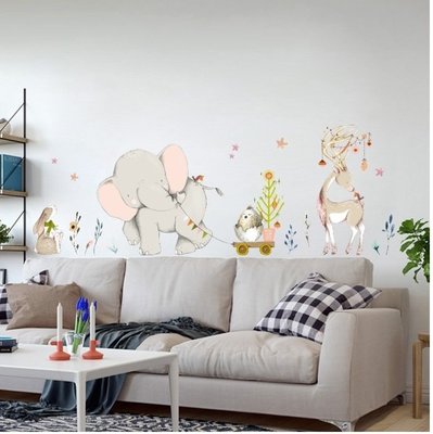 壁貼 快樂物語卡通大象拉車牆貼