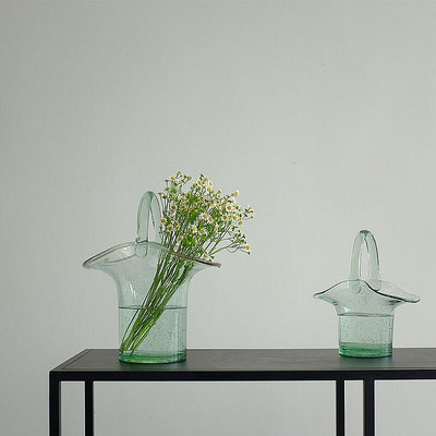 花瓶 籃手提袋手提包包透明氣泡玻璃花瓶果盤花器