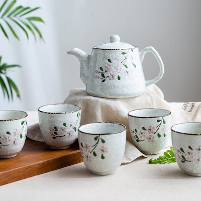 現貨熱銷-日式茶具套裝一壺五杯茶具櫻花陶瓷手繪茶具套裝水壺茶壺#歐式 #簡約 #便捷生活