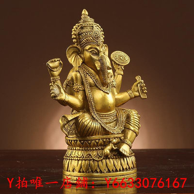 八卦鏡純黃銅象神擺件泰國象財神天目象鼻印度護法神像泰式風格裝飾擺設風水鏡