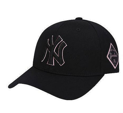 韓國MLB棒球帽黑色金標硬頂男女新款NY洋基隊鴨舌帽可調節LA帽子