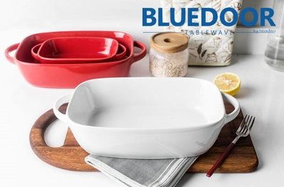 BlueD_ 雙耳烤盤 烤鍋 小號紅/白 烘培 長方型 焗烤盤 起司盤 長盤 烤箱 北歐風創意設計裝潢 新居入遷 送禮物