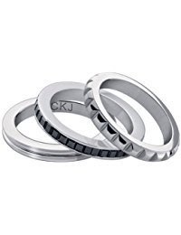 CK 全新專櫃正品 保證真品 三入一組 銀色素面 黑色鑽戒指 細圈不鏽鋼 Calvin Klein 出清特價 4折