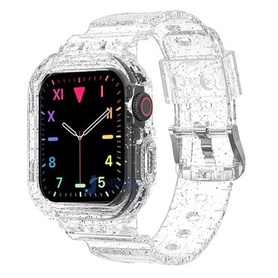 森尼3C-於 Apple Watch series 7 6 SE 5 4 透明裝甲矽膠套錶帶 iwatch 40mm 44mm-品質保證