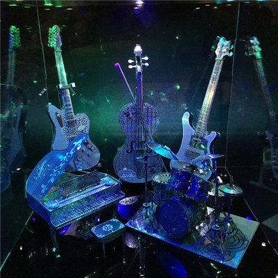 3D金屬拼圖模型樂器樂隊架子鼓主吉他貝斯吉他鋼琴小提琴成人玩具