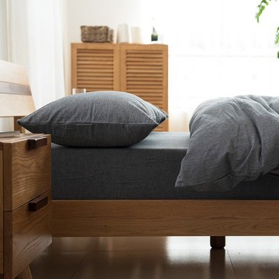 日式純棉水洗棉麻四件套簡約艺文素色被套枕頭套床包組 雙人床包薄被套床上用品