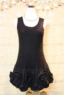 【性感貝貝2館】法國品牌 Friulos 黑色蕾絲玫瑰花下擺洋裝