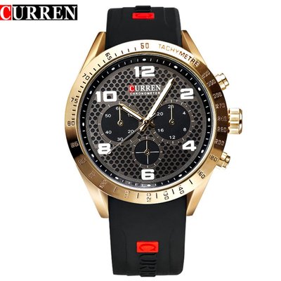【潮裡潮氣】CURREN/卡瑞恩橡膠帶男士手錶男錶時尚潮流個性男錶8167