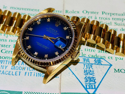 ~路米名品~ 國內單 ROLEX 勞力士 Datejust 16238 原裝 藍色 漸層面 鑽石時標 18K 黃金錶殼與鏈帶 稀少美品