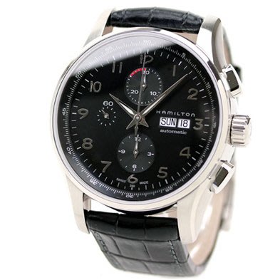 HAMILTON H32716839 漢米爾頓 手錶 機械錶 45mm MAESTRO 黑色皮錶帶 三眼計時 男錶女錶