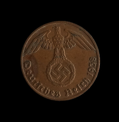 德國     1938年    J(漢堡廠) 納粹德國       1芬尼       銅幣     2913