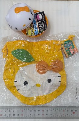 龍廬-自藏出清~布製品-日本九州限定 hello kitty 圖案束口袋-宮崎日向夏日橘子凱蒂貓附扭蛋殼/只有一個
