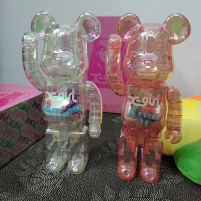 xgirl熊 bearbrick積木熊暴力熊夜光炫彩透明粉千秋400% 粉白兩色正品促銷