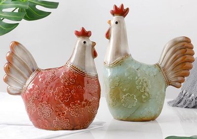 6368A 歐式 陶瓷富貴雞擺件 成雙成對公雞母雞浮雕公藝品擺飾陶瓷公雞藝術品桌面擺件禮物
