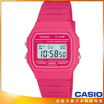 【柒號本舖】CASIO 日系卡西歐鬧鈴電子錶-粉紅 # F-91WC-4A (原廠公司貨)