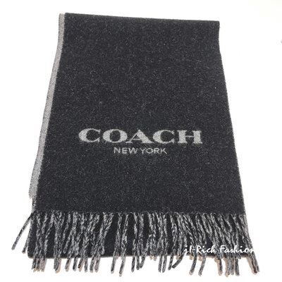 就愛精品店❤️  黑色素面羊毛材質COACH 字樣裝飾大圍巾-深淺色兩面用 #76053