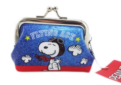 【卡漫迷】 Snoopy 雙珠扣式 零錢包 藍 ㊣版 飛行員 史努比 史奴比 小物收納包 日版 糊塗塔克 降落傘