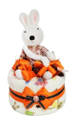 娃娃屋樂園~法國兔單層毛毯尿布蛋糕-橘色 每組1200元/生日蛋糕/彌月禮滿月禮週歲禮