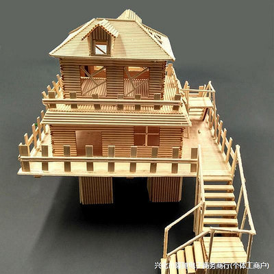 【現貨】小木屋牙籤雪糕棒diy小房木棒小木手工製作沙盤建築模型拼裝材料B20