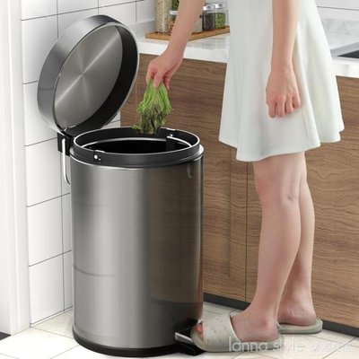 現貨熱銷-不銹鋼垃圾桶家用帶蓋廚房腳踩大號防臭客廳高檔廁所衛生間圾圾桶  YTL