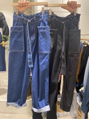 正韓korea韓國進口DAISY DRESS藍色腰繩牛仔寬褲直筒褲 現貨 小齊韓衣