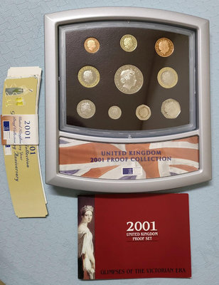 英國2001年精制PS銅鎳套幣10枚含一枚5鎊維多利亞紀念幣