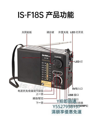 收音機F18多功能音箱插卡復古應急太陽能全波段收音機TF卡播放