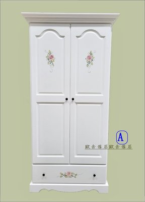 客製款 彩繪玫瑰花白色衣櫃 原木衣櫃 白色衣櫥 實木雙門衣櫥 彩繪小熊衣櫥 房間收納櫃 綠建材 可訂做系統櫃【歐舍傢居】