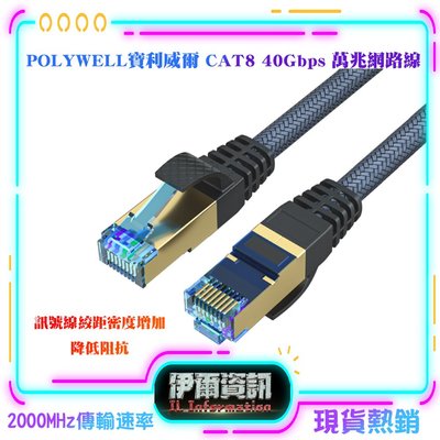 POLYWELL/寶利威爾/CAT8/超高速網路/50公分~10米/40Gbps/RJ45/福祿克認證/網路線