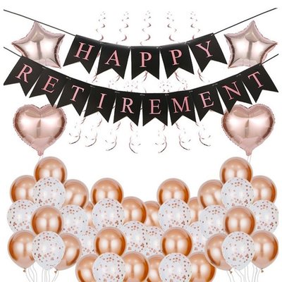 [愛雜貨]台灣現貨 粉色退休氣球組 退休 歡送會 氣球裝飾 螺旋掛飾 派對宴會 場地佈置