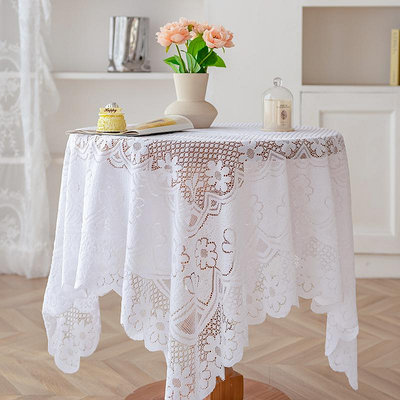 白色蕾絲桌布ins復古圓桌正方形臺布茶幾床頭柜沙發冰箱防塵蓋布