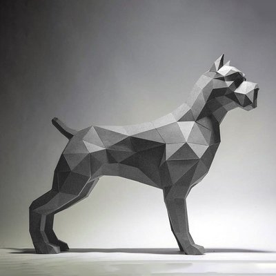 漫行者60厘米長 比特犬大型動物狗狗多邊形落地裝飾紙藝DIY紙模型擺件