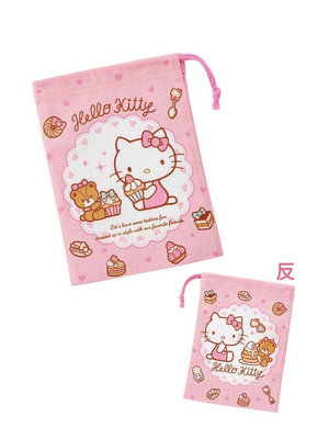 ♥小花花日本精品♥ Hello Kitty 棉質束口袋 文具袋 口紅袋 小物袋 ~ 3