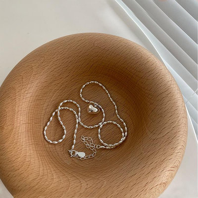 現貨韓國S925純銀立體愛心項鏈米粒鎖骨鏈ins極簡氣質小眾設計甜美風珠寶首飾