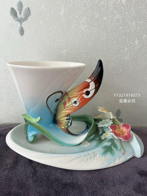 Franz法藍瓷蝴蝶系列杯盤（高：10cm，寬：16cm）-【聚寶閣】3079