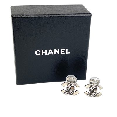 Chanel vintage香奈兒復古中性款作舊設計銀色古董夾式耳環 耳釦