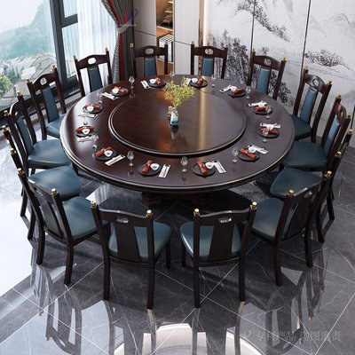 2米大圓桌餐桌實木圓形餐桌椅組合餐廳12人飯店多人包廂家用飯桌促銷