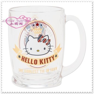 ♥小公主日本精品♥ Hello Kitty 透明日本製玻璃杯 馬克杯 手把杯 大臉條紋國旗學院現貨11139102