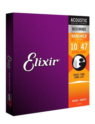 【三木樂器】免運 Elixir 11002 民謠吉他弦 10~47 NANOWEB 原廠公司貨 extra Light