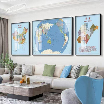 世界地圖裝飾畫辦公室中國地圖掛畫2023新款客廳書房裝飾畫