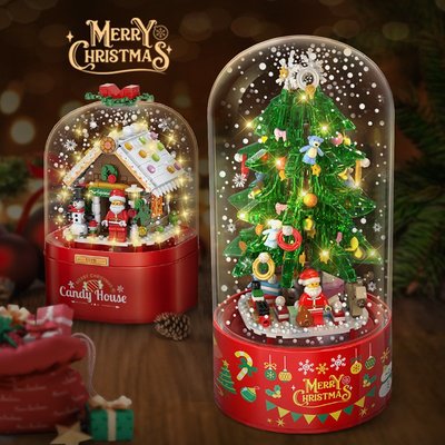 【積木班長】旋轉 聖誕樹 音樂盒LED發光磚聖誕老人耶誕節糖果屋 場景配件聖誕人偶/相容樂高LEGO積木 請注
