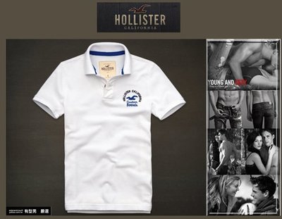 有型男~ A&amp;F 副牌 Hollister 2013 春夏精典海鷗logo Embarcadero Polo white 純白 真品 現貨  L XL
