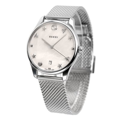 GUCCI  YA1264040 古馳 手錶 36mm  白色貝殼面盤 米蘭錶帶 男錶 女錶