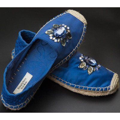 國際知名設計師品牌Vera Wang王薇薇寶藍色寶石編織麻底包鞋 6 1/2號