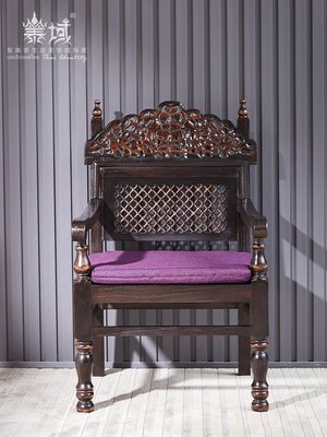 緣古珍藏 定制 東南亞雕刻實木椅子 泰式休閑客廳臥室靠背餐椅茶椅家具書椅